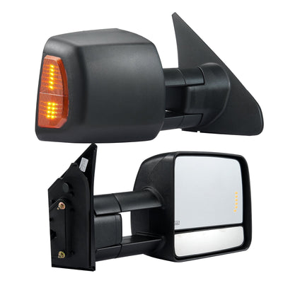 VEVOR Towing Mirrors, Left & Right Pair Set for 2007-2016 Toyota Tundra, Power Heated Tow Mirror with Signal Light, Plane & Convex Glass, Manual Controlling Telescoping Folding, Heating Defrost, Black 