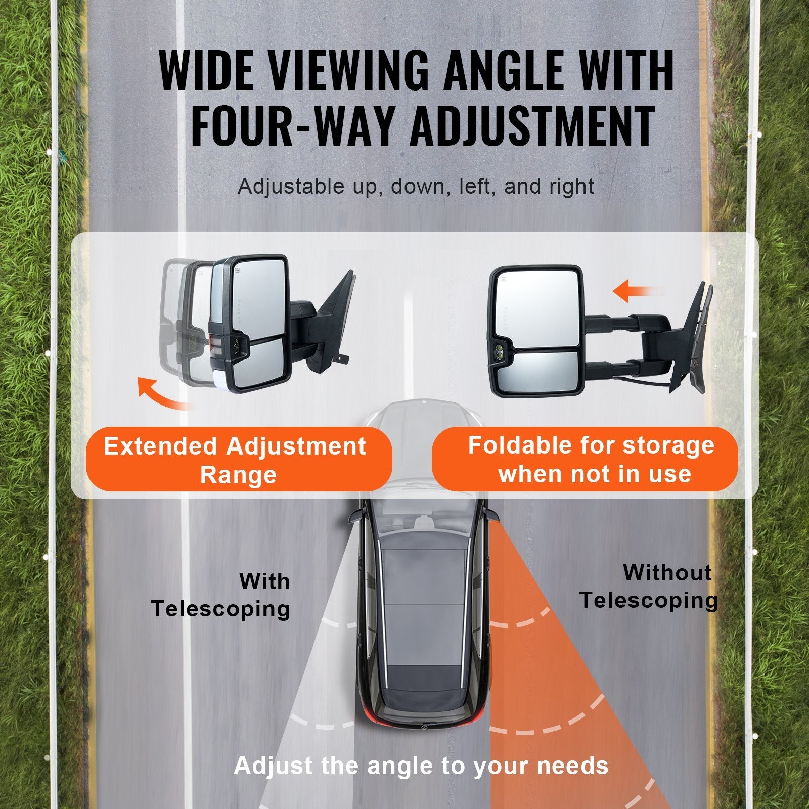 VEVOR Towing Mirrors, Left & Right Pair Set for Chevrolet Silverado (2007-2014)/GMC/Cadillac, Power Heated Tow Mirror with Signal Light, Manual Controlling Telescoping Folding, Heating Defrost, Silver 