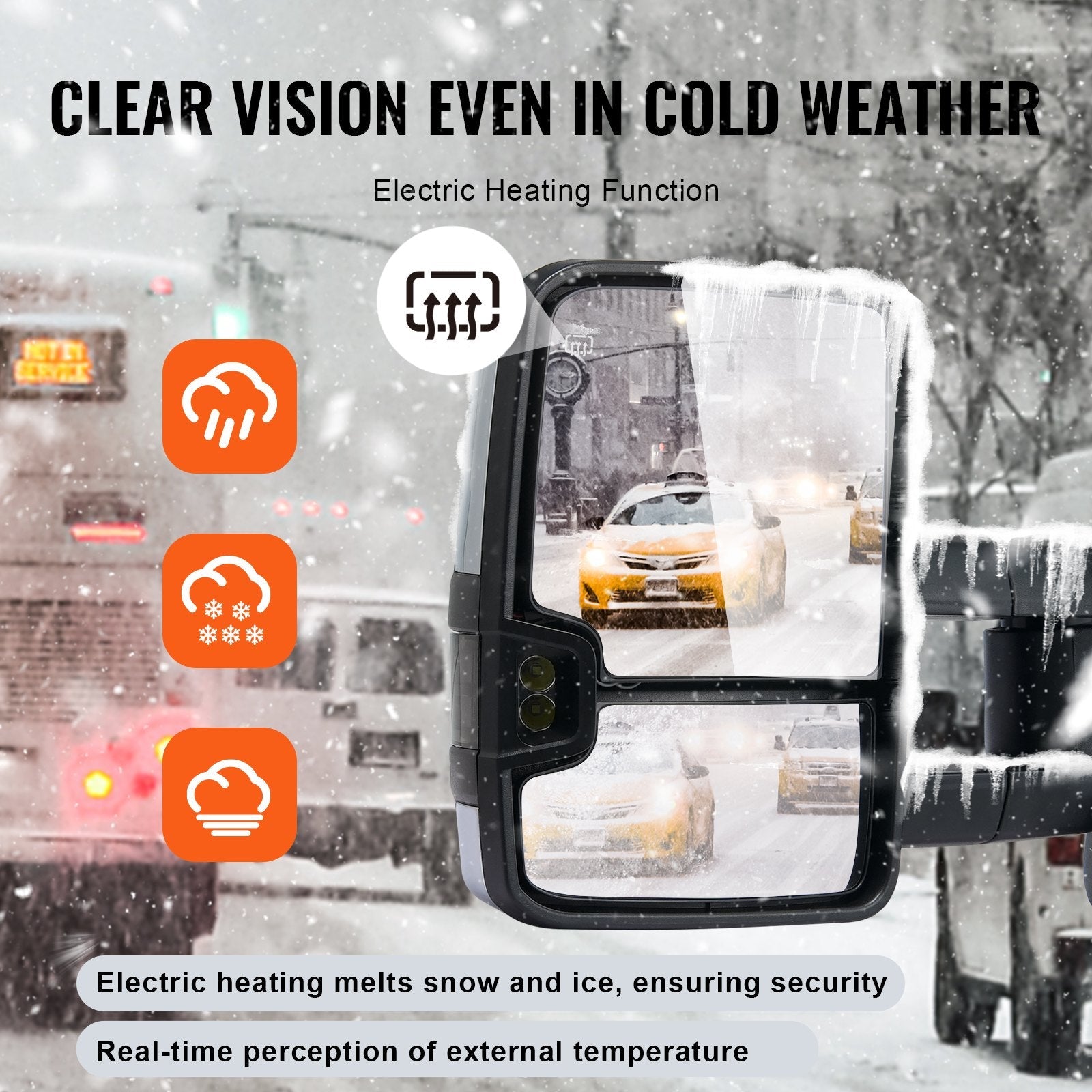 VEVOR Towing Mirrors, Left & Right Pair Set for Chevrolet Silverado (2007-2014)/GMC/Cadillac, Power Heated Tow Mirror with Signal Light, Manual Controlling Telescoping Folding, Heating Defrost, Silver 