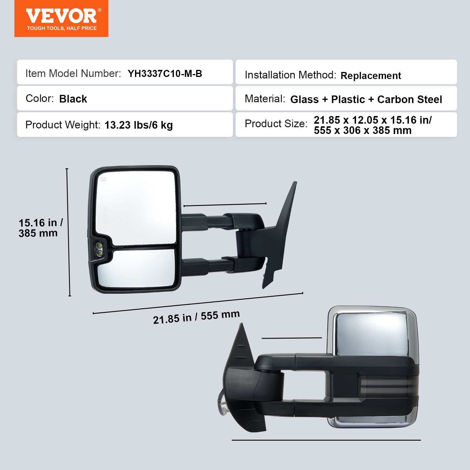 VEVOR Towing Mirrors, Left & Right Pair Set for Chevrolet Silverado (2007-2014)/GMC/Cadillac, Power Heated Tow Mirror with Signal Light, Manual Controlling Telescoping Folding, Heating Defrost, Silver 