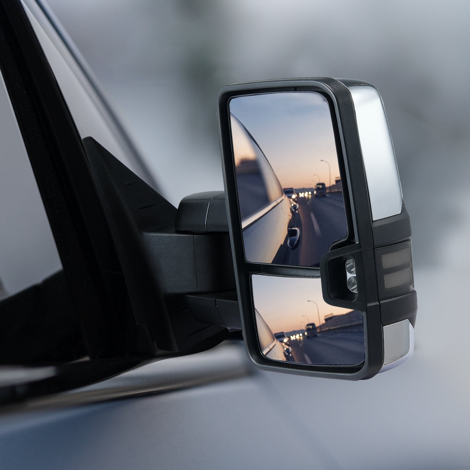 VEVOR Towing Mirrors, Left & Right Pair Set for Chevrolet Silverado (2007-2014)/GMC/Cadillac, Power Heated Tow Mirror with Signal Light, Manual Controlling Telescoping Folding, Heating Defrost, Silver 