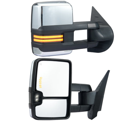 VEVOR Towing Mirrors, Left & Right Pair Set for Chevrolet Silverado (2007-2014)/GMC/Cadillac, Power Heated Tow Mirror with Signal Light, Manual Controlling Telescoping Folding, Heating Defrost, Silver 