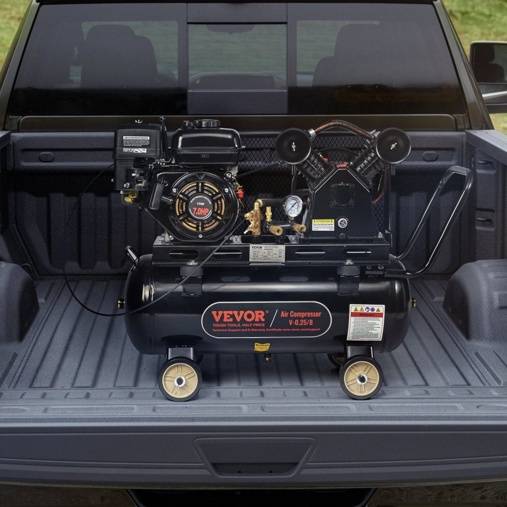 VEVOR 7HP Gas Powered Air Compressor, 13.2 Gallon Horizontal Air Compressor Tank, 9CFM@115PSI Gas Driven Piston Pump Air Compressed System with 115PSI Max Pressure for Construction Sites Workshop 