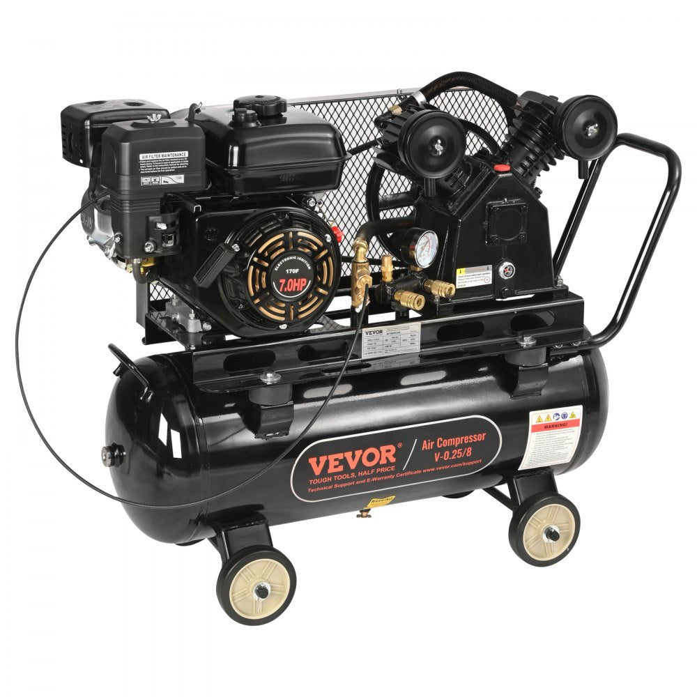 VEVOR 7HP Gas Powered Air Compressor, 13.2 Gallon Horizontal Air Compressor Tank, 9CFM@115PSI Gas Driven Piston Pump Air Compressed System with 115PSI Max Pressure for Construction Sites Workshop 