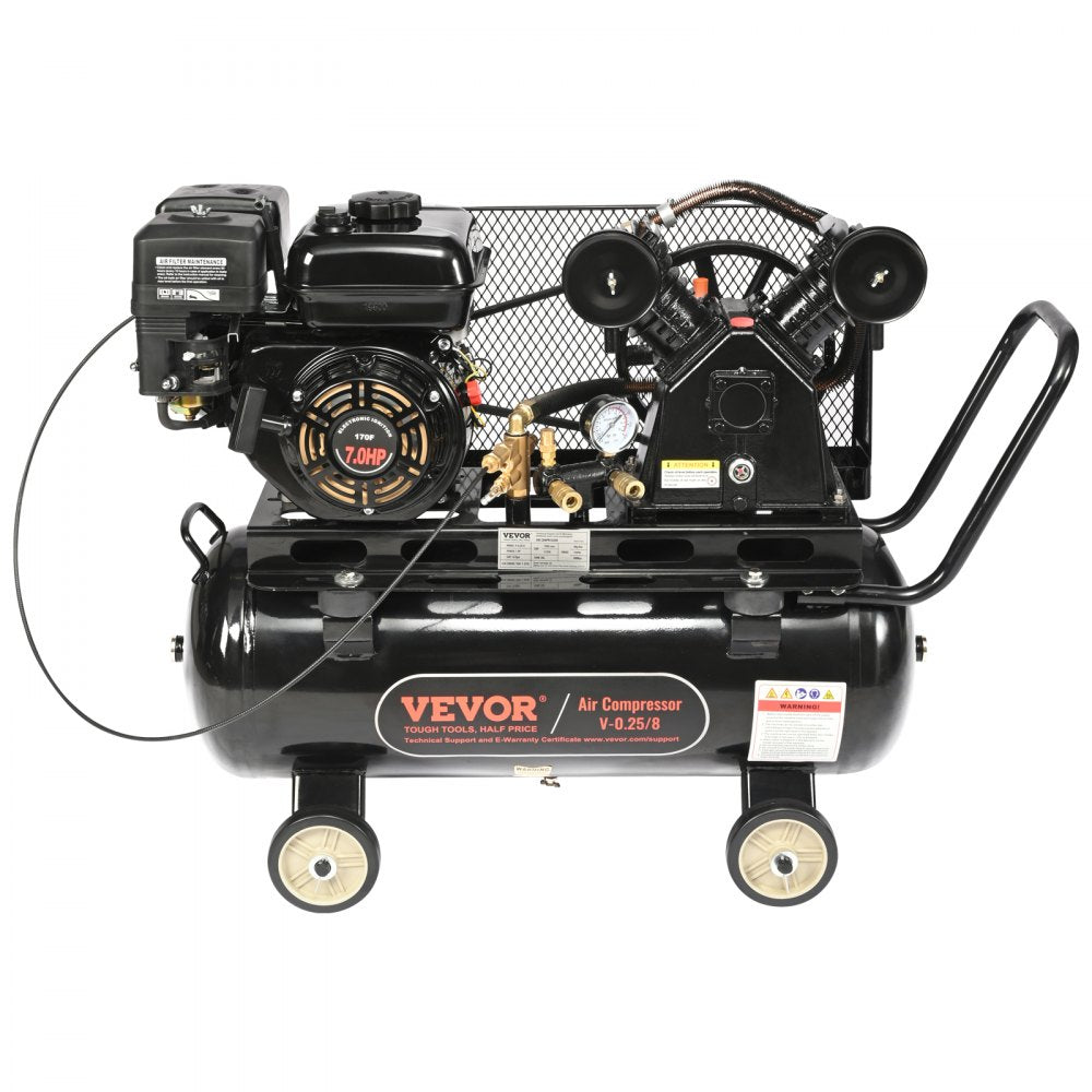VEVOR 7HP Gas Powered Air Compressor, 13.2 Gallon Horizontal Air Compressor Tank, 9CFM@115PSI Gas Driven Piston Pump Air Compressed System with 115PSI Max Pressure for Construction Sites Workshop 