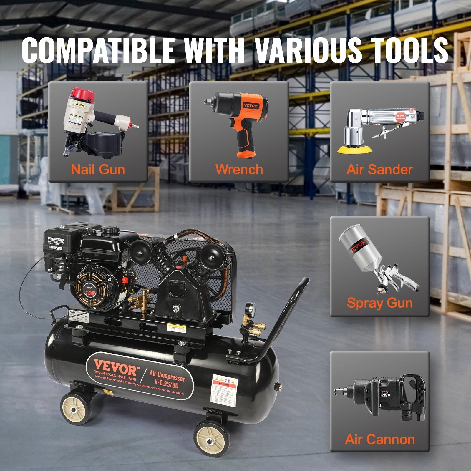VEVOR 21 Gallon Gas Powered Air Compressor, 7HP 9CFM@115PSI Air Compressor Tank on Wheels, Gas Driven Piston Pump Air Compressed System with 115PSI Maximum Pressure for Workshop Construction Sites 