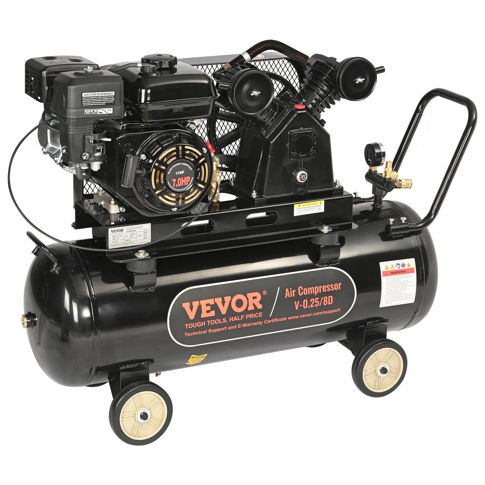 VEVOR 21 Gallon Gas Powered Air Compressor, 7HP 9CFM@115PSI Air Compressor Tank on Wheels, Gas Driven Piston Pump Air Compressed System with 115PSI Maximum Pressure for Workshop Construction Sites 