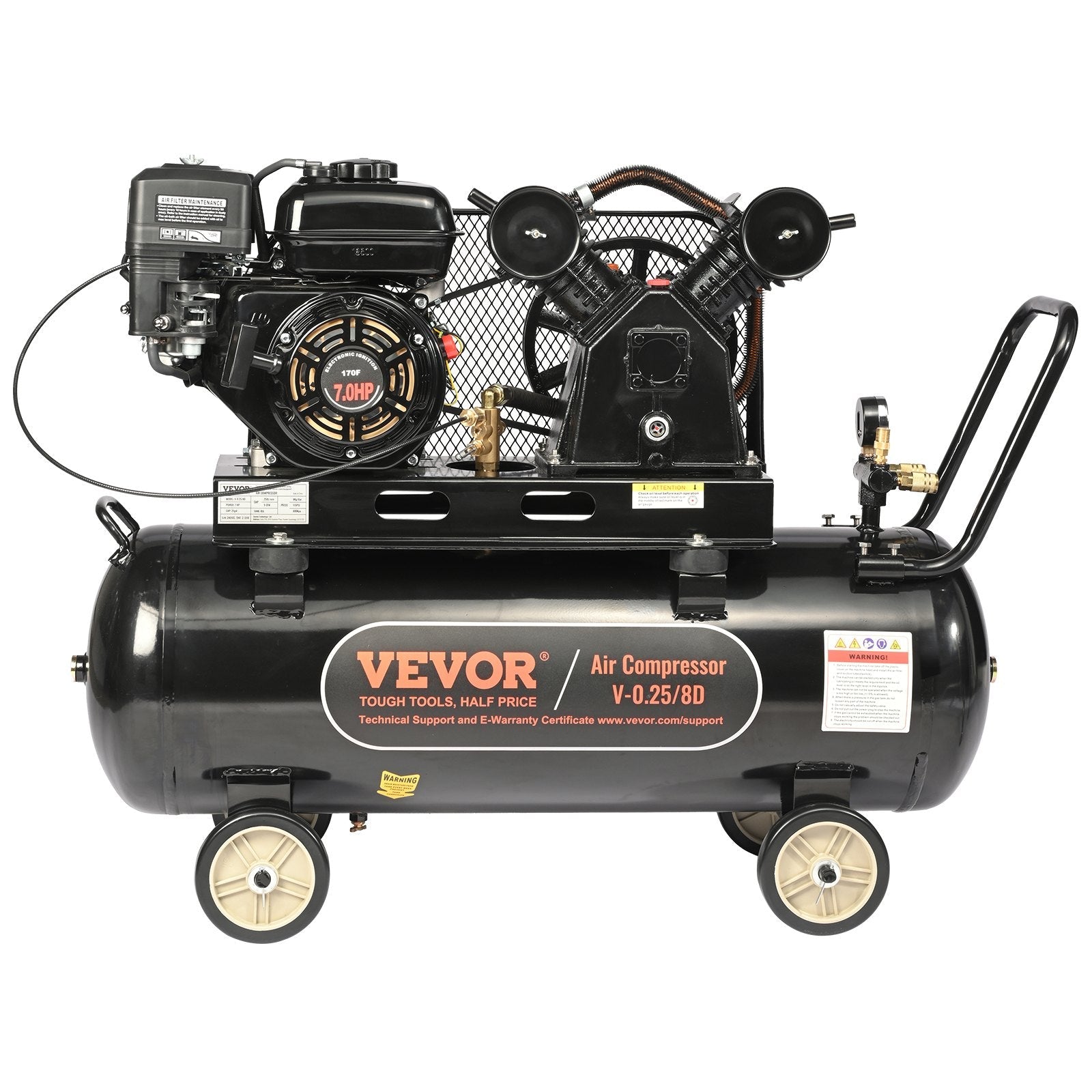 VEVOR 21 Gallon Gas Powered Air Compressor, 7HP 9CFM@115PSI Air Compressor Tank on Wheels, Gas Driven Piston Pump Air Compressed System with 115PSI Maximum Pressure for Workshop Construction Sites 