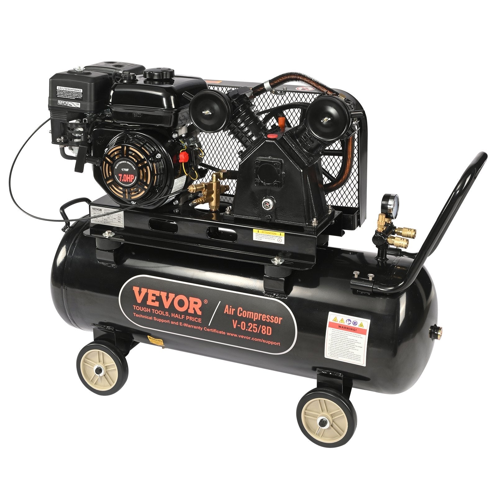 VEVOR 21 Gallon Gas Powered Air Compressor, 7HP 9CFM@115PSI Air Compressor Tank on Wheels, Gas Driven Piston Pump Air Compressed System with 115PSI Maximum Pressure for Workshop Construction Sites 