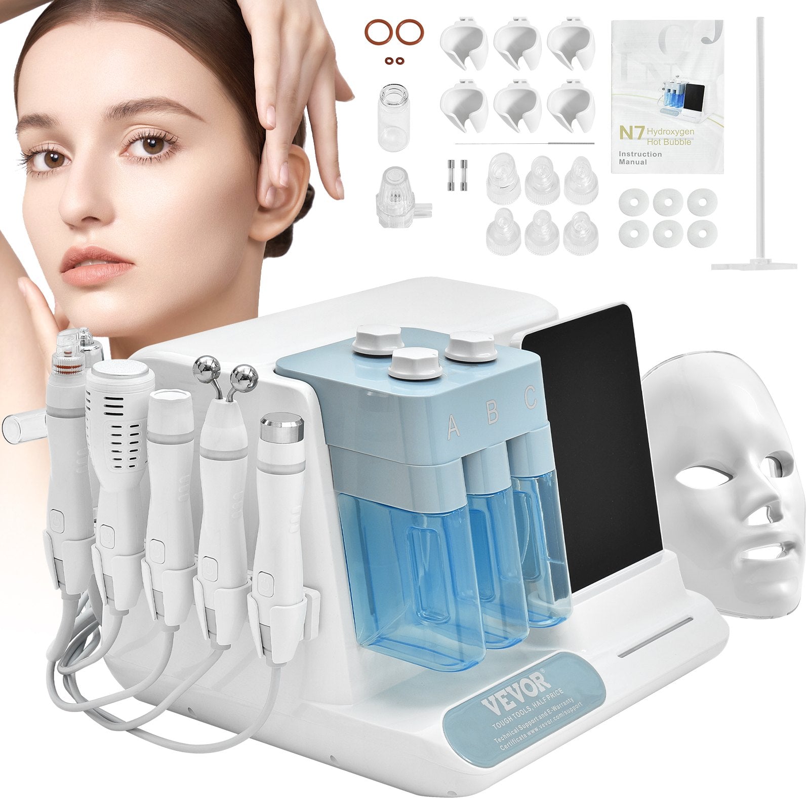 VEVOR 8 in 1 Hydrogen Oxygen Facial Machine, Professional Hydrafacial Machine for Spa, Hydro Facial Cleansing Rejuvenation Machine with 8 in LCD Screen, Microcurrent Probe, Bipolar RF Radiofrequency 