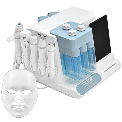 VEVOR 8 in 1 Hydrogen Oxygen Facial Machine, Professional Hydrafacial Machine for Spa, Hydro Facial Cleansing Rejuvenation Machine with 8 in LCD Screen, Microcurrent Probe, Bipolar RF Radiofrequency 