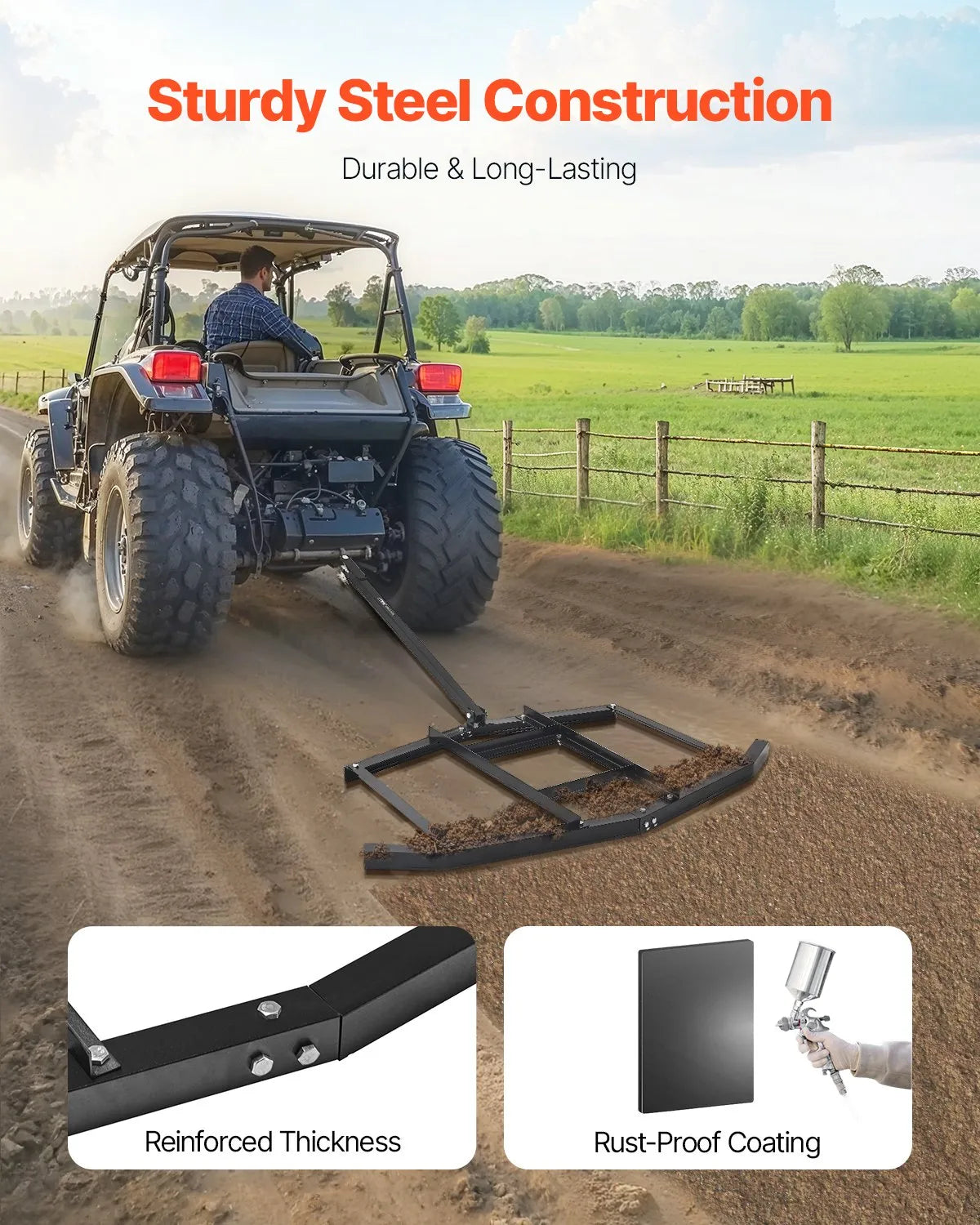 VEVOR Drag Harrow 66" Width Tow Behind Drag Harrow Steel Gravel Grader ATV UTV
