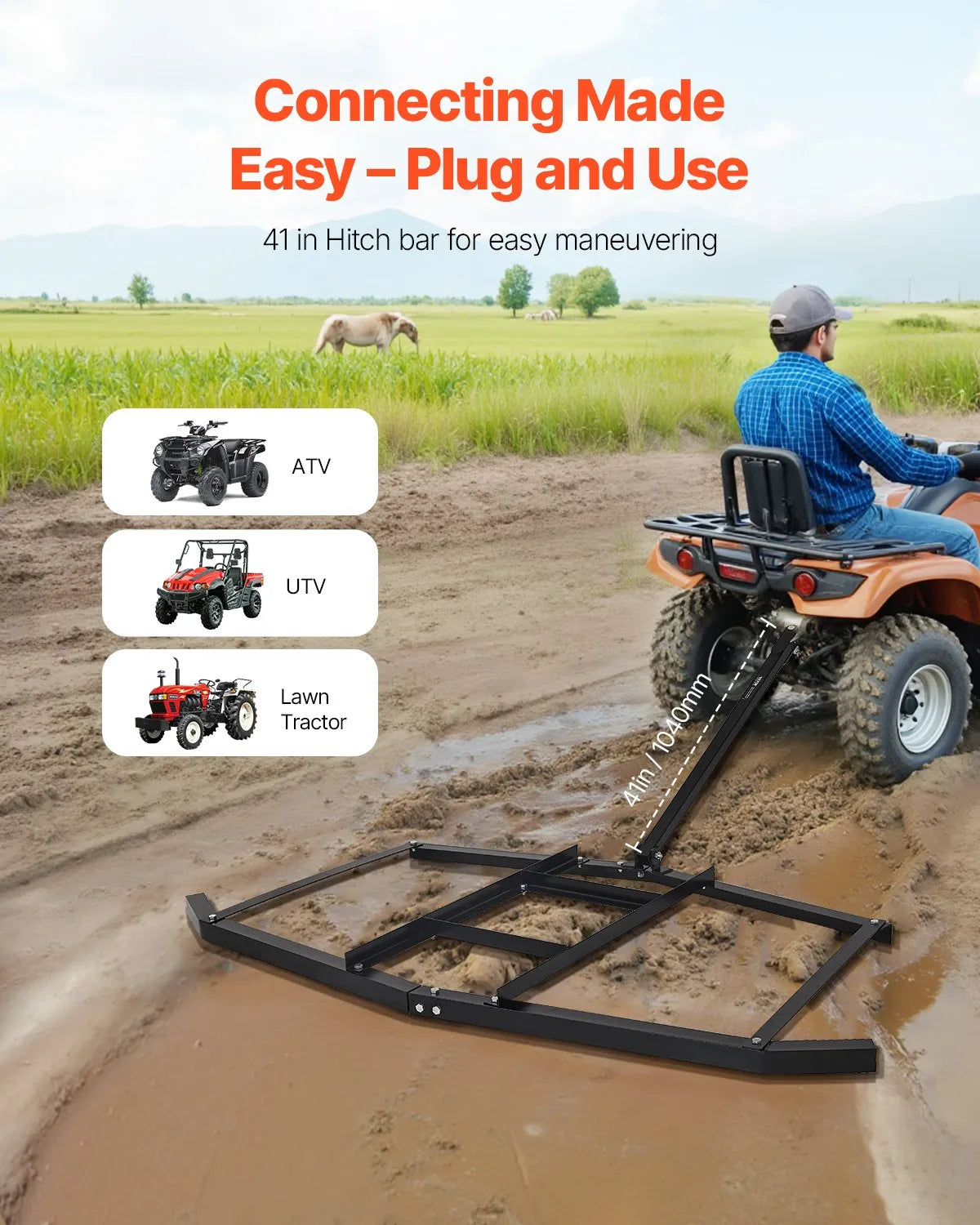 VEVOR Drag Harrow 74" Width Tow Behind Drag Harrow Steel Gravel Grader ATV UTV