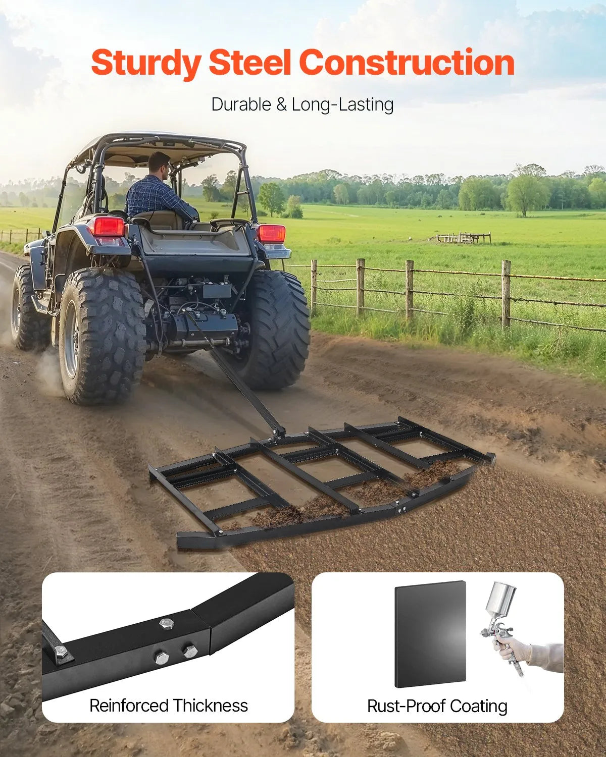 VEVOR Drag Harrow 84" Width Tow Behind Drag Harrow Steel Gravel Grader ATV UTV