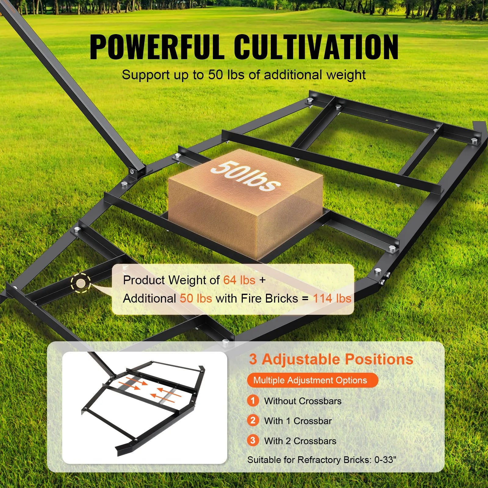 VEVOR Driveway Drag, 81.49" Width Tow Behind Drag Harrow, Q235 Steel Driveway Grader with Adjustable Bars, Support up to 50 lbs, Driveway Tractor Harrow for ATVs, UTVs, Garden Lawn Tractors