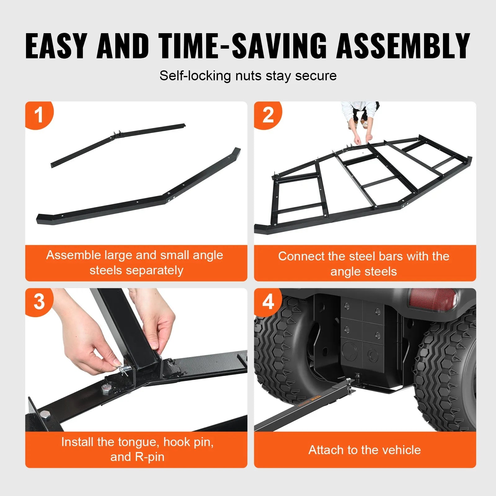 VEVOR Driveway Drag, 81.49" Width Tow Behind Drag Harrow, Q235 Steel Driveway Grader with Adjustable Bars, Support up to 50 lbs, Driveway Tractor Harrow for ATVs, UTVs, Garden Lawn Tractors