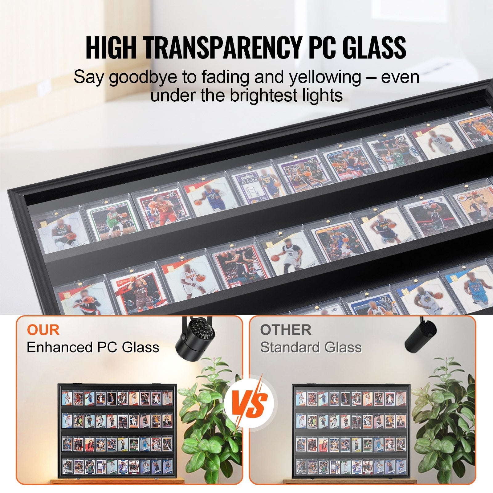 VEVOR 36 Graded Sports Card Display Case, 30.5x24.3x2.1 in, Baseball Card Display Frame with 98% UV Protection Clear View PC Glass, Lockable Wall Cabinet for Football Basketball Hockey Trading Card 