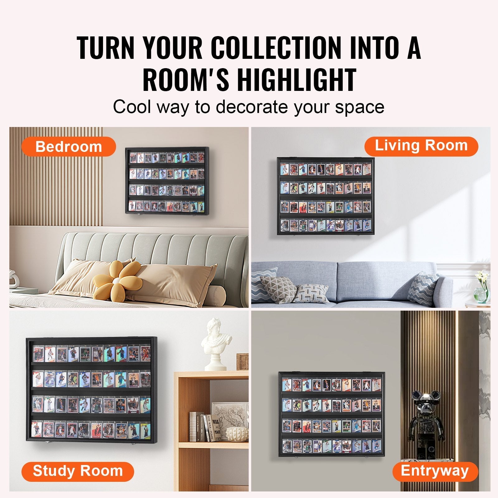 VEVOR 36 Graded Sports Card Display Case, 30.5x24.3x2.1 in, Baseball Card Display Frame with 98% UV Protection Clear View PC Glass, Lockable Wall Cabinet for Football Basketball Hockey Trading Card 