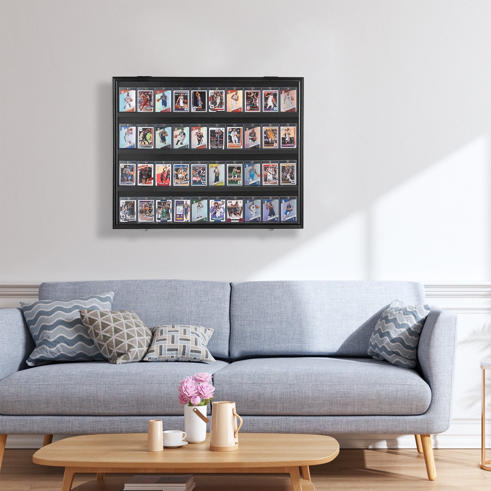 VEVOR 36 Graded Sports Card Display Case, 30.5x24.3x2.1 in, Baseball Card Display Frame with 98% UV Protection Clear View PC Glass, Lockable Wall Cabinet for Football Basketball Hockey Trading Card 