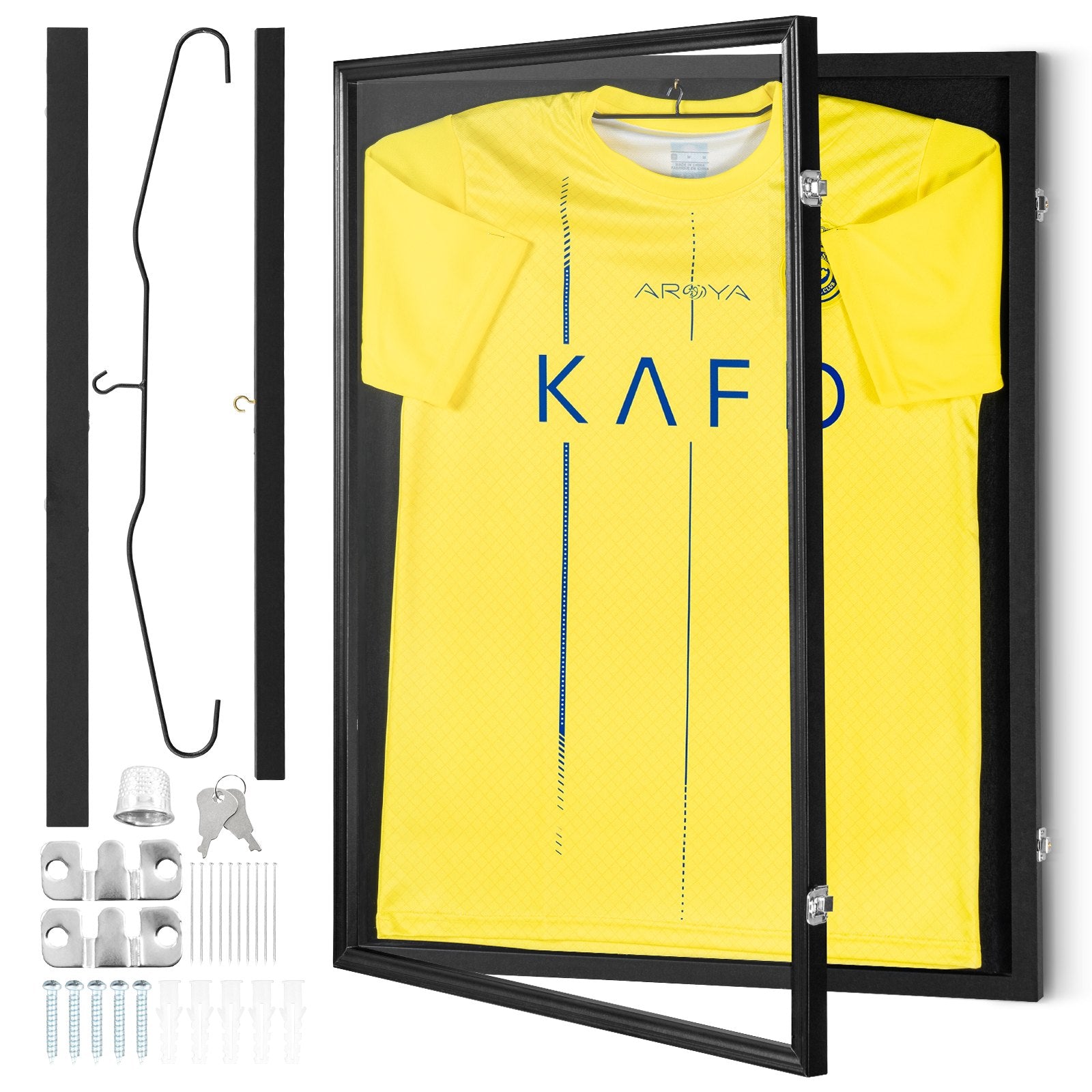 VEVOR Jersey Display Frame Case, 23.3 x 31.2 x 1.5 in, Large Lockable Sport Jersey Shadow Box with 98% UV Protection PC Glass and Hangers, for Baseball Basketball Football Hockey Shirt and Uniform 