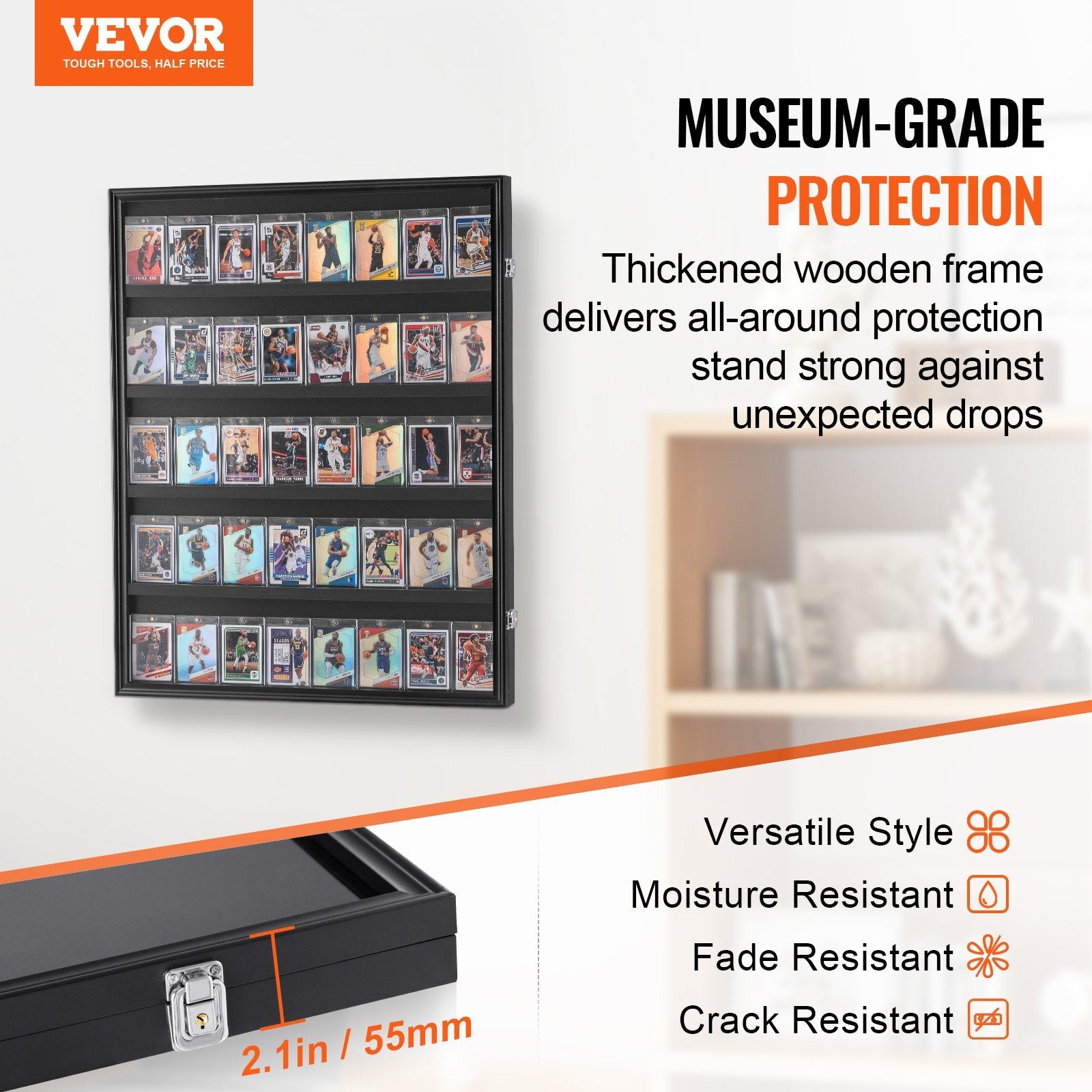VEVOR 35 Graded Sports Card Display Case, 24.3x30.5x2.1 in, Baseball Card Display Frame with 98% UV Protection Clear View PC Glass, Lockable Wall Cabinet for Football Basketball Hockey Trading Card 