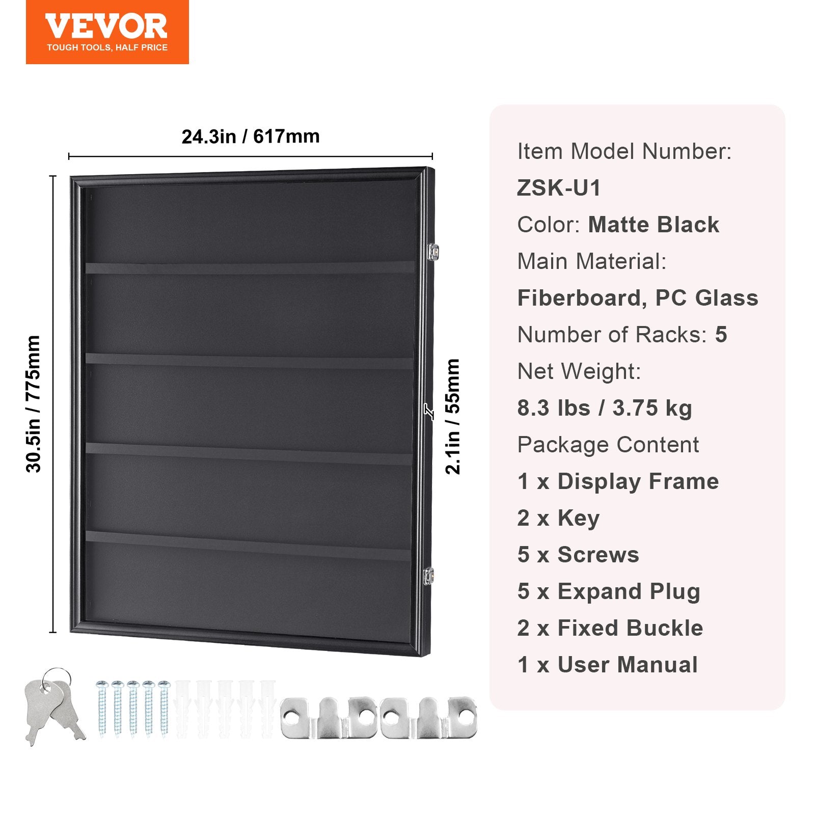 VEVOR 35 Graded Sports Card Display Case, 24.3x30.5x2.1 in, Baseball Card Display Frame with 98% UV Protection Clear View PC Glass, Lockable Wall Cabinet for Football Basketball Hockey Trading Card 