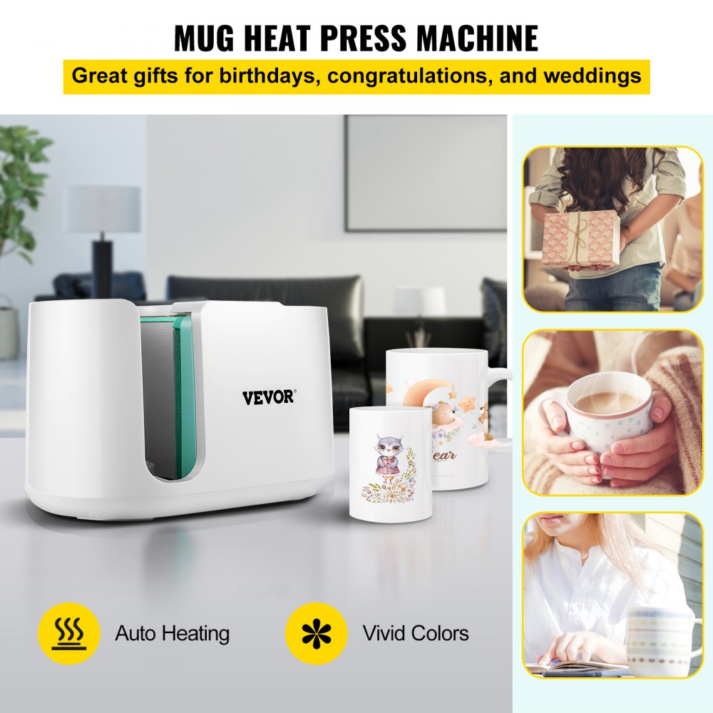 VEVOR Mug Press Machine, Automatic Mug Heat Press 11-15oz, Cup Transfer Sublimation Portable Coffee Presser with One-touch Button, Pro Easy Mug Press Machine DIY Printing as Family Friends Presents Gi 