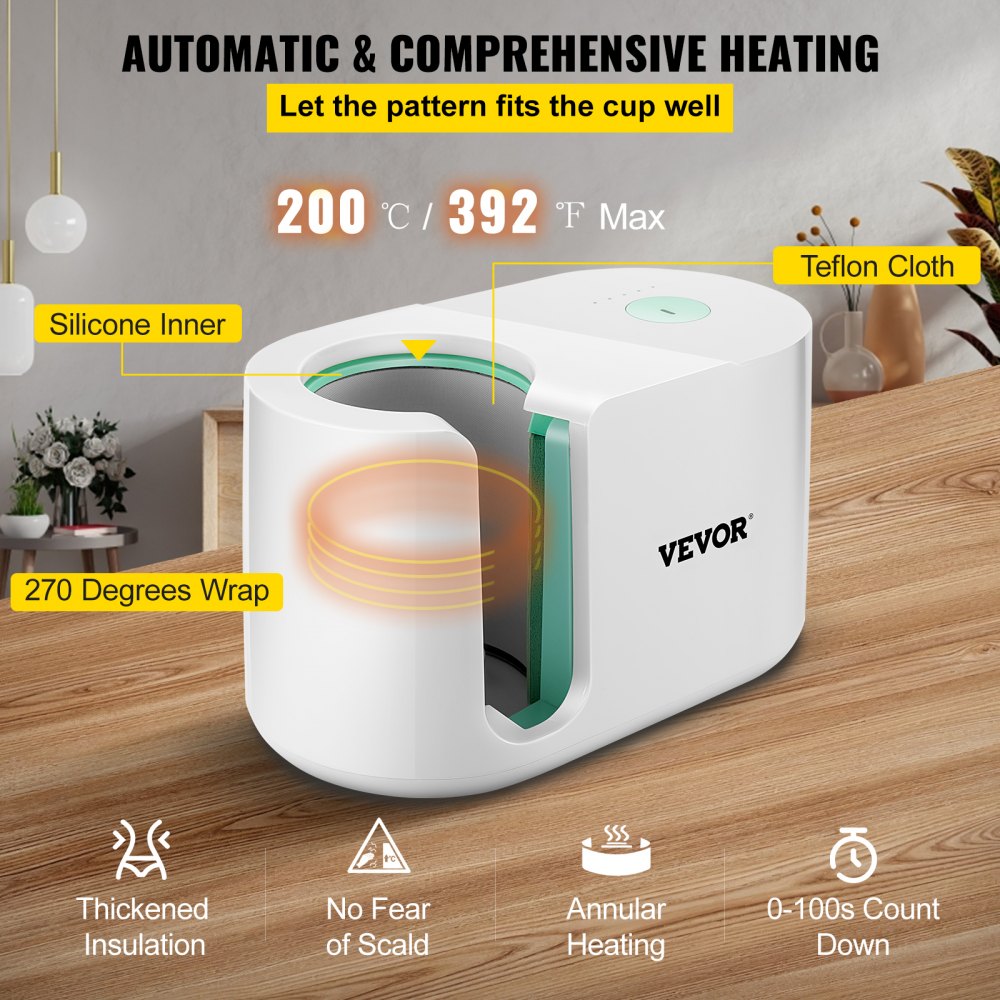 VEVOR Mug Press Machine, Automatic Mug Heat Press 11-15oz, Cup Transfer Sublimation Portable Coffee Presser with One-touch Button, Pro Easy Mug Press Machine DIY Printing as Family Friends Presents Gi 