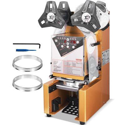 VEVOR Fully Automatic Cup Sealing Machine, 500-650 Cups/H, Cup Sealer Machine for 190 mm Tall & 90/95 mm Cup, Electric Boba Tea Sealer with Digital Control LCD Panel for Bubble Milk Tea Coffee, Gold 