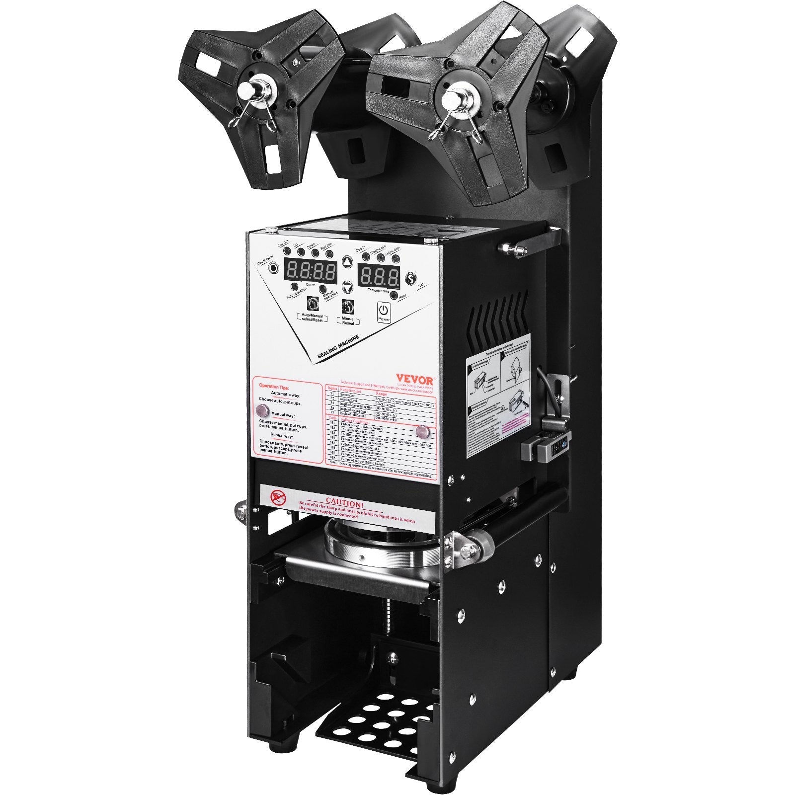 VEVOR Fully Automatic Cup Sealing Machine, 500-650 Cups/H, Cup Sealer Machine for 180 mm Tall & 90/95 mm Cup, Electric Boba Tea Sealer with Digital Control LCD Panel for Bubble Milk Tea Coffee, Black 