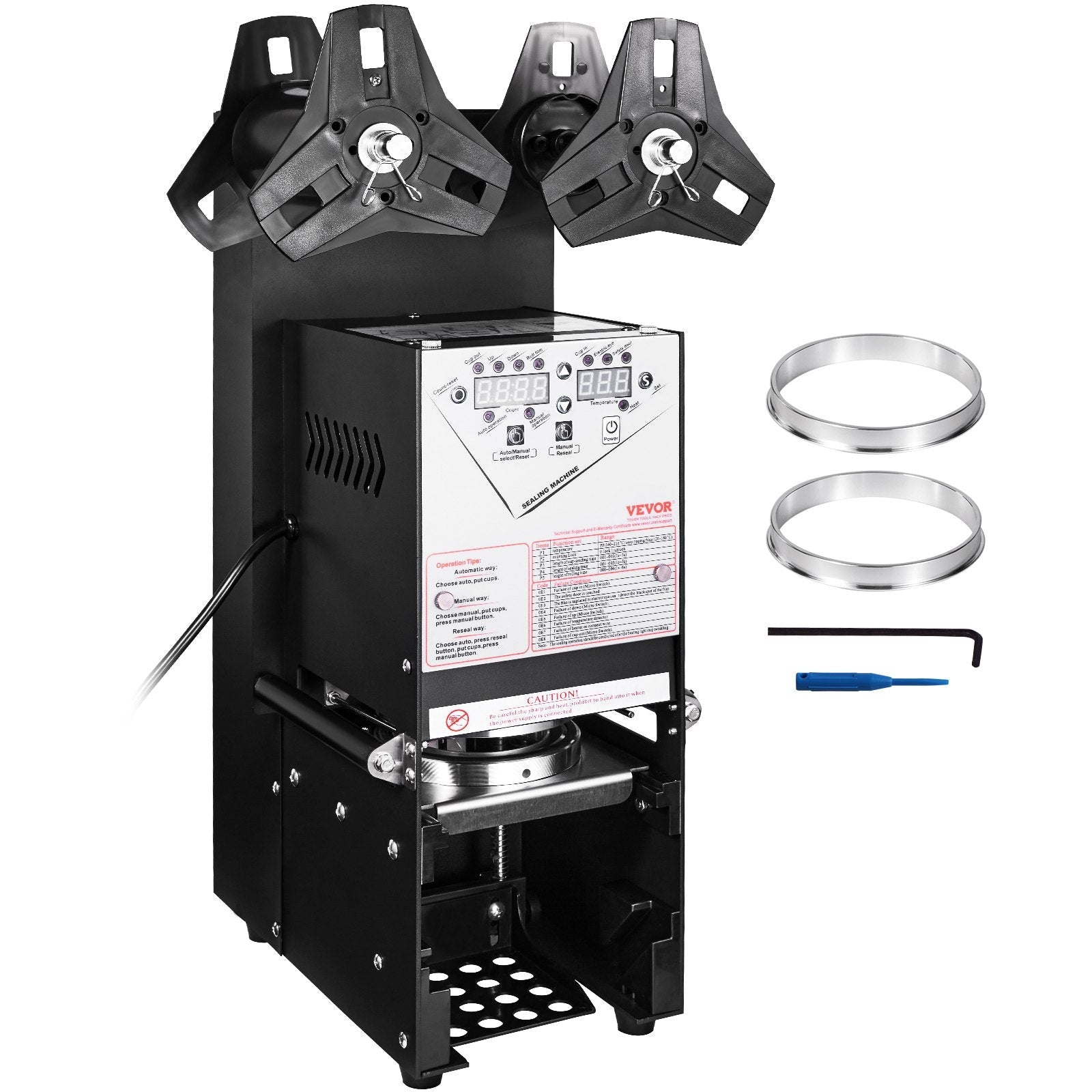 VEVOR Fully Automatic Cup Sealing Machine, 500-650 Cups/H, Cup Sealer Machine for 180 mm Tall & 90/95 mm Cup, Electric Boba Tea Sealer with Digital Control LCD Panel for Bubble Milk Tea Coffee, Black 