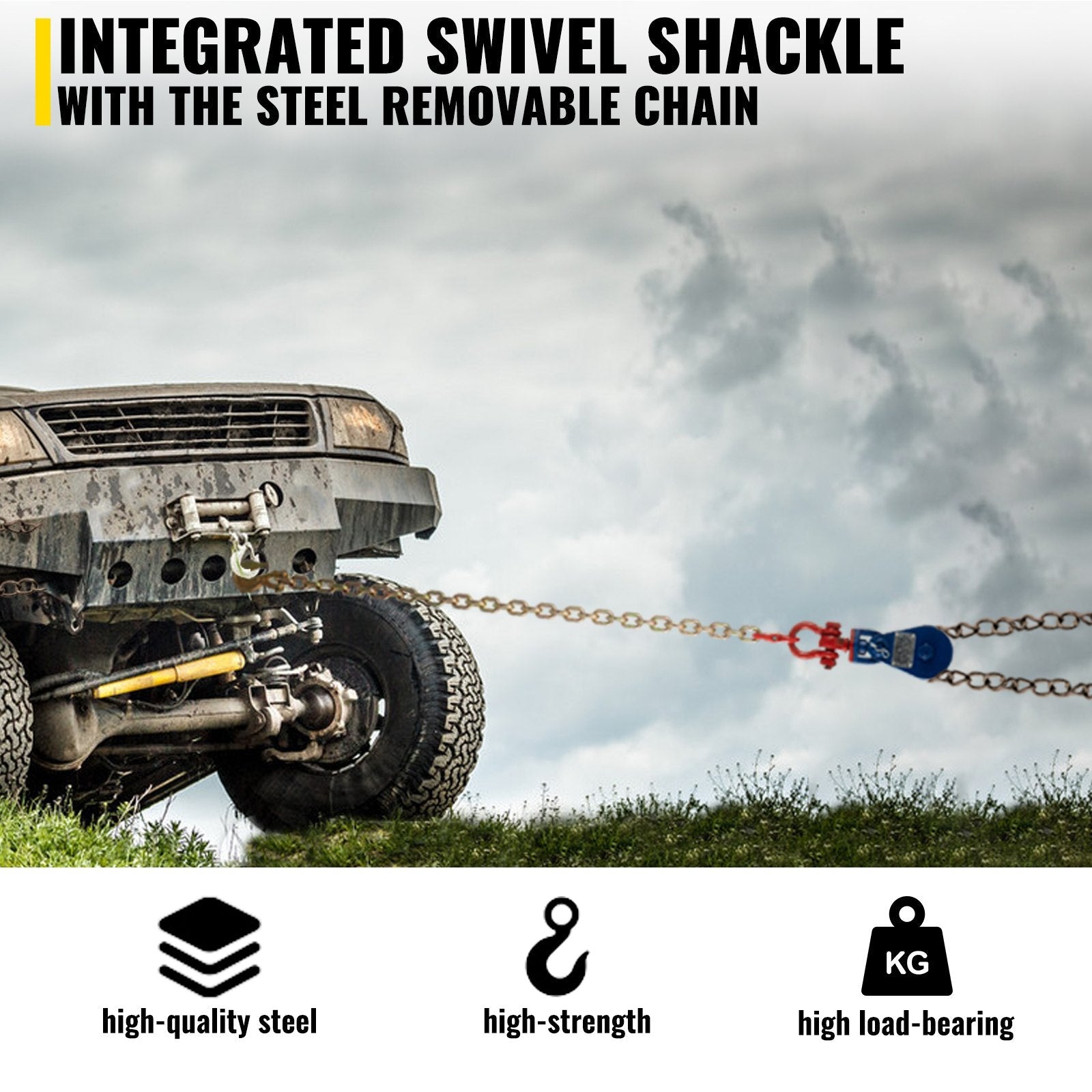 VEVOR 2ton Snatch Block with Chain, 4400 lbs Capacity Snatch Rigging Block, 3\'\' Single Sheave Block w/Swivel Hook, G70 Chain, Fit 3/8\'\' Wire Cable Heavy Duty for Pulling Wrecker Roll Back Recovery 