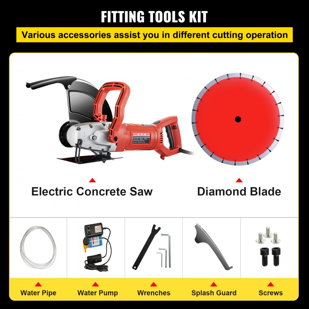 VEVOR Electric Concrete Saw, 12" Concrete Cutter, 15-Amp Concrete Saw, Electric Circular Saw with 12" Blade and Tools, Masonry Saw for Granite, Brick, Porcelain, Reinforced Concrete and Other Material 
