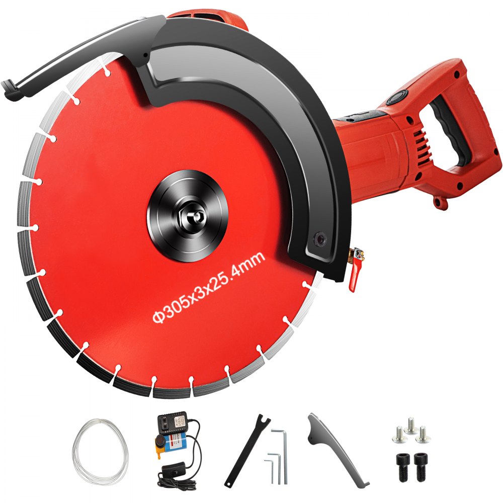 VEVOR Electric Concrete Saw, 12" Concrete Cutter, 15-Amp Concrete Saw, Electric Circular Saw with 12" Blade and Tools, Masonry Saw for Granite, Brick, Porcelain, Reinforced Concrete and Other Material 