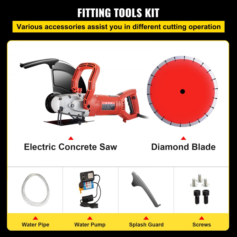 VEVOR Electric Concrete Saw, 14" Concrete Cutter, 15-Amp Concrete Saw, Electric Circular Saw with 14" Blade and Tools, Masonry Saw for Granite, Brick, Porcelain, Reinforced Concrete and Other Material 
