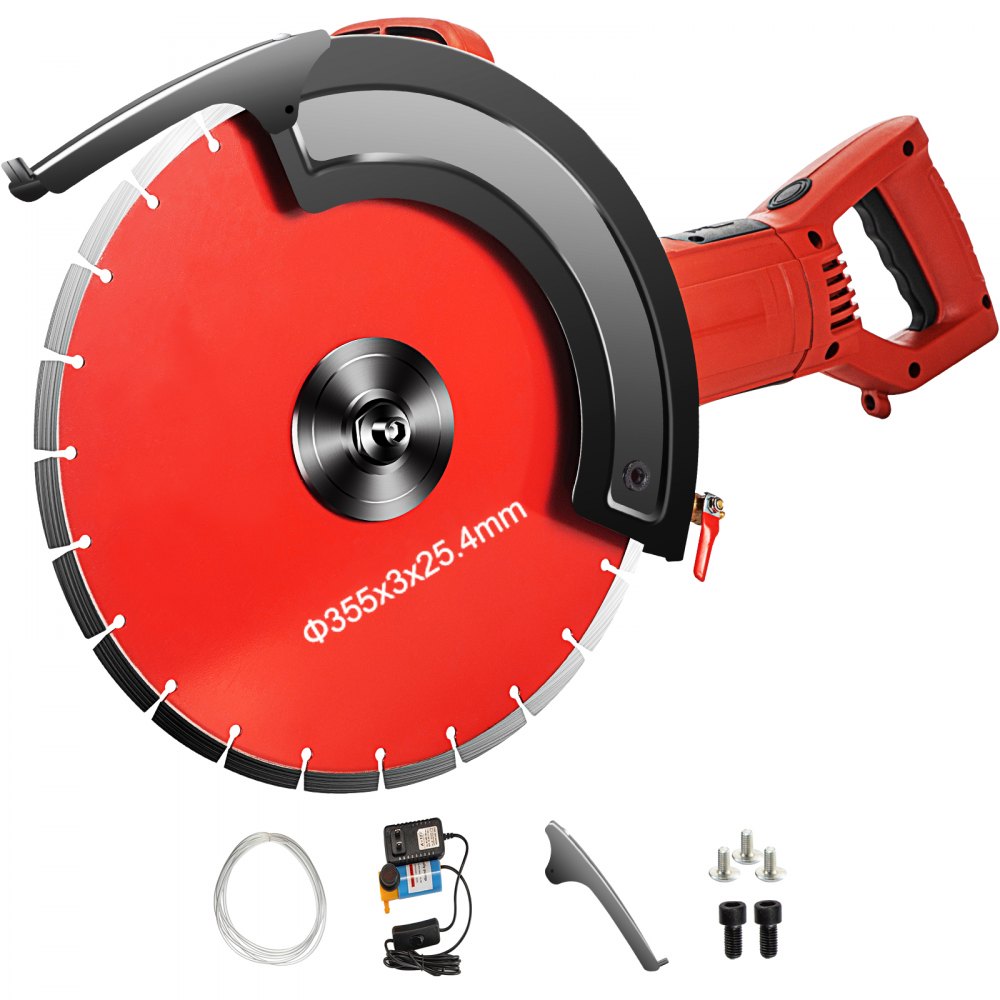 VEVOR Electric Concrete Saw, 14" Concrete Cutter, 15-Amp Concrete Saw, Electric Circular Saw with 14" Blade and Tools, Masonry Saw for Granite, Brick, Porcelain, Reinforced Concrete and Other Material 