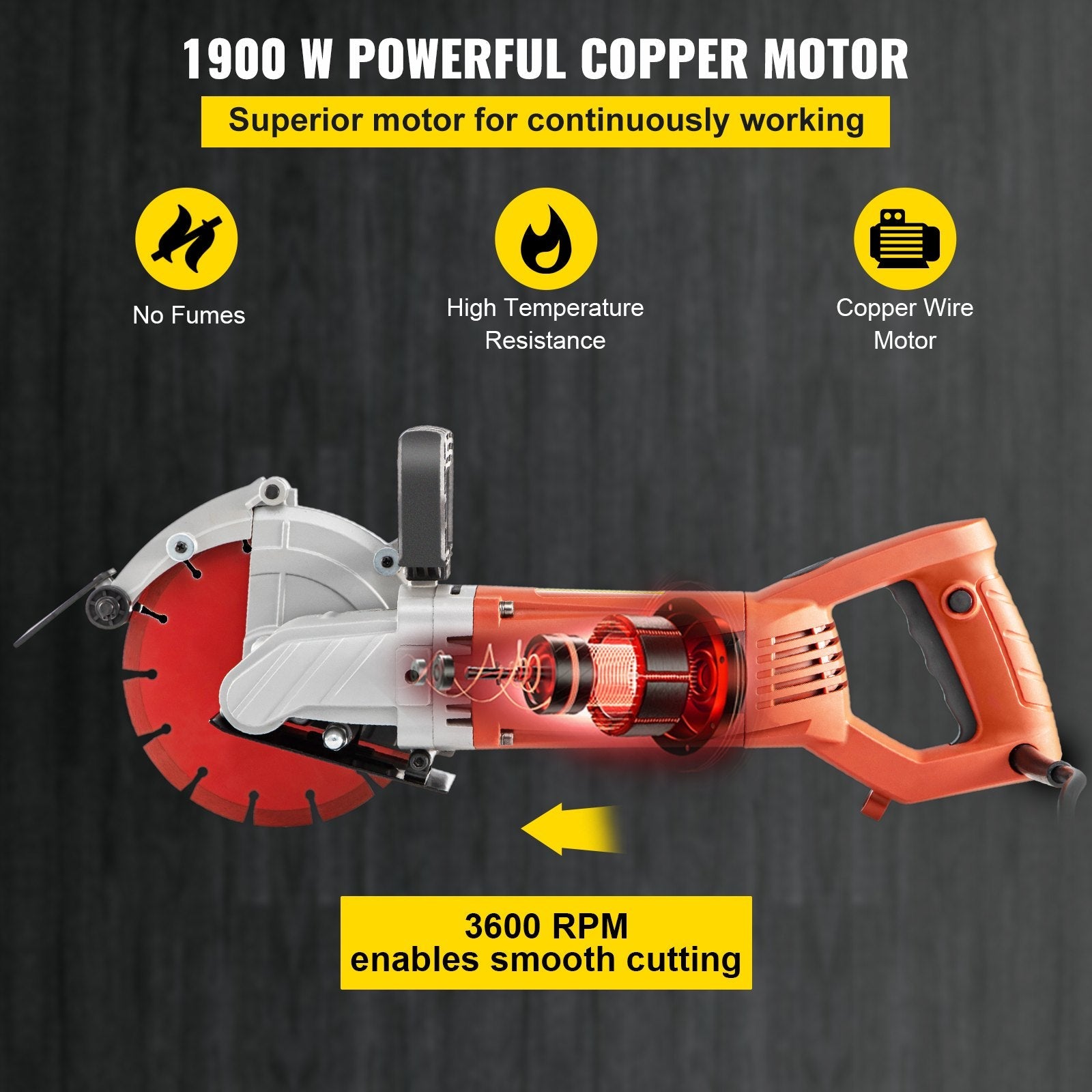 VEVOR Electric Concrete Saw, 7" Blade with 3 inch Max Cutting Depth, Wet/Dry Sawing with Blade and Tools for Granite, Brick, Porcelain, Reinforced Concrete 