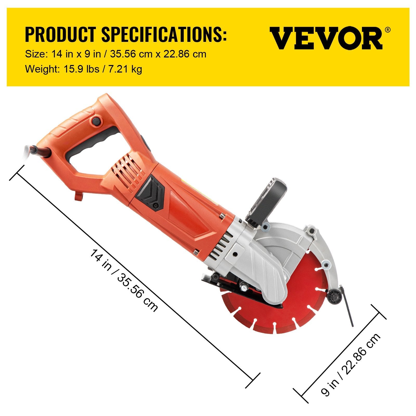 VEVOR Electric Concrete Saw, 7" Blade with 3 inch Max Cutting Depth, Wet/Dry Sawing with Blade and Tools for Granite, Brick, Porcelain, Reinforced Concrete 