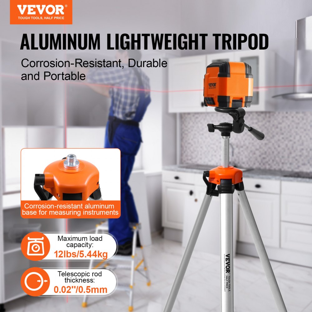 VEVOR Laser Level Tripod ¼ x 20 Thread 27.36-68.11 inch Height Adjustment 