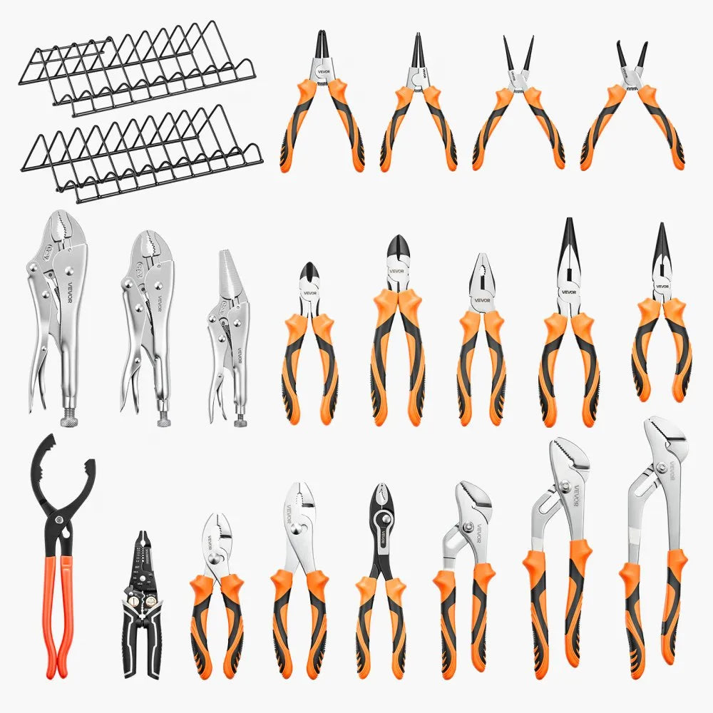 20-Piece Pliers Set – Multi-Function Carbon Steel Hand Tool Set with Organizer Racks