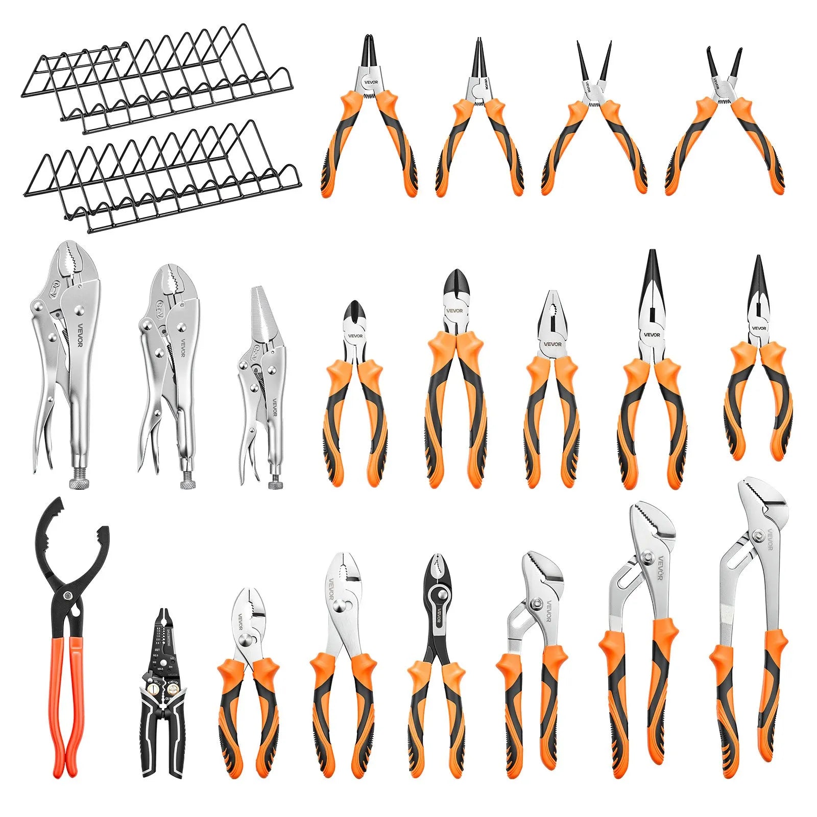20-Piece Pliers Set – Multi-Function Carbon Steel Hand Tool Set with Organizer Racks
