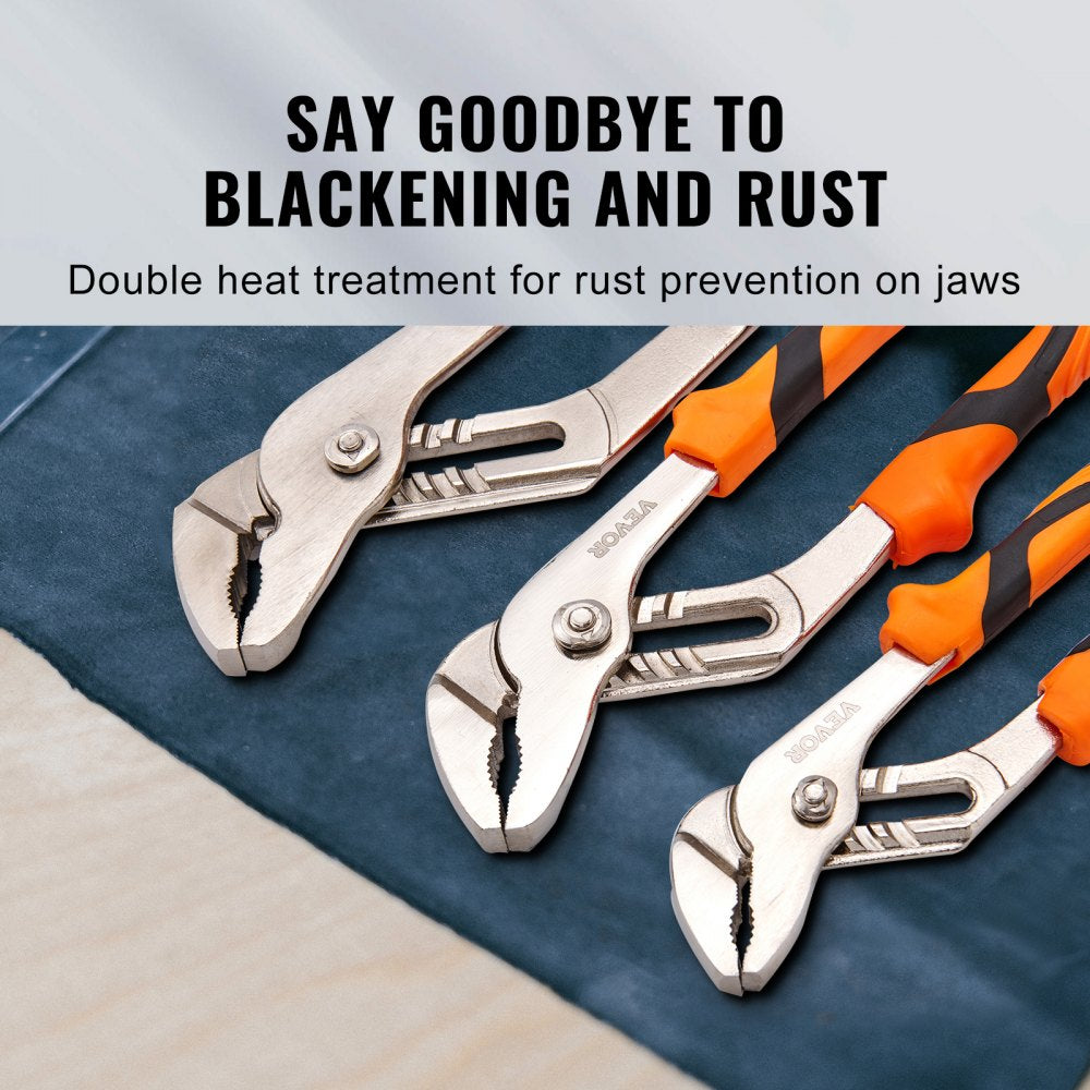 VEVOR Groove Joint Pliers Set, 3-Piece 12/10/8 inch, Heat-Treated High Carbon Steel Water Pump Pliers, Button Quick Adjustable Pliers for Home Repair, Gripping, Nuts, Bolts, Pipes, Fittings 