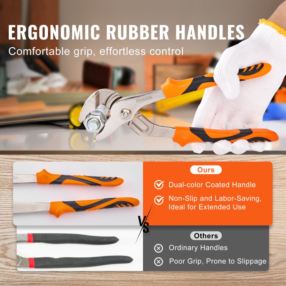 VEVOR Groove Joint Pliers Set, 3-Piece 12/10/8 inch, Heat-Treated High Carbon Steel Water Pump Pliers, Button Quick Adjustable Pliers for Home Repair, Gripping, Nuts, Bolts, Pipes, Fittings 