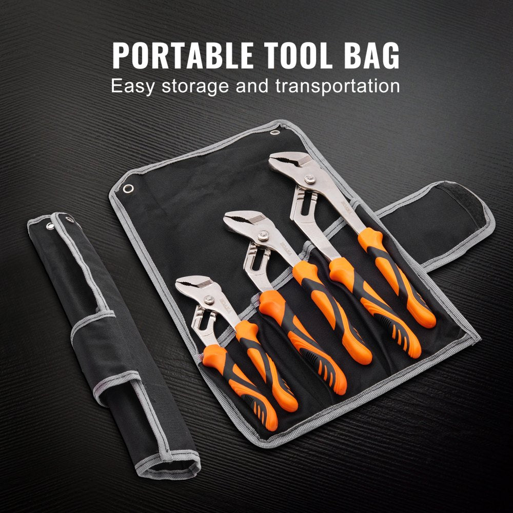 VEVOR Groove Joint Pliers Set, 3-Piece 12/10/8 inch, Heat-Treated High Carbon Steel Water Pump Pliers, Button Quick Adjustable Pliers for Home Repair, Gripping, Nuts, Bolts, Pipes, Fittings 