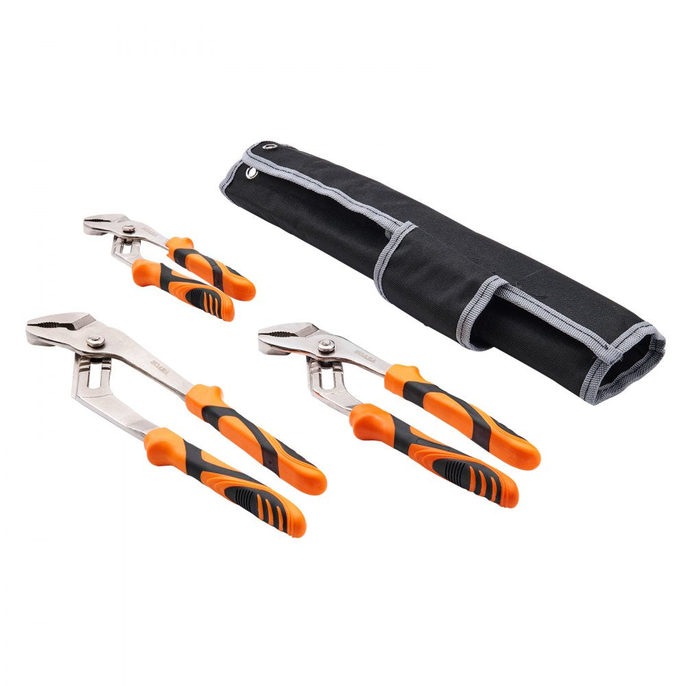 VEVOR Groove Joint Pliers Set, 3-Piece 12/10/8 inch, Heat-Treated High Carbon Steel Water Pump Pliers, Button Quick Adjustable Pliers for Home Repair, Gripping, Nuts, Bolts, Pipes, Fittings 