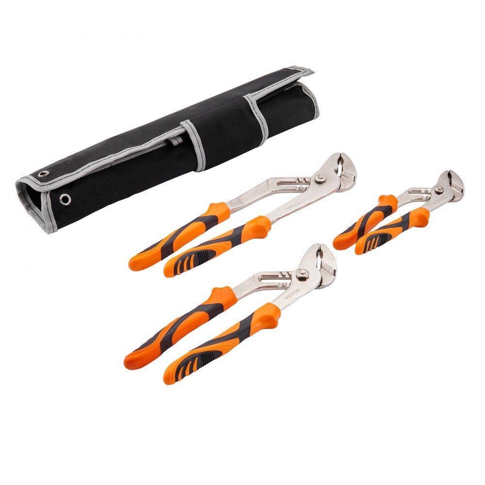 VEVOR Groove Joint Pliers Set, 3-Piece 12/10/8 inch, Heat-Treated High Carbon Steel Water Pump Pliers, Button Quick Adjustable Pliers for Home Repair, Gripping, Nuts, Bolts, Pipes, Fittings 