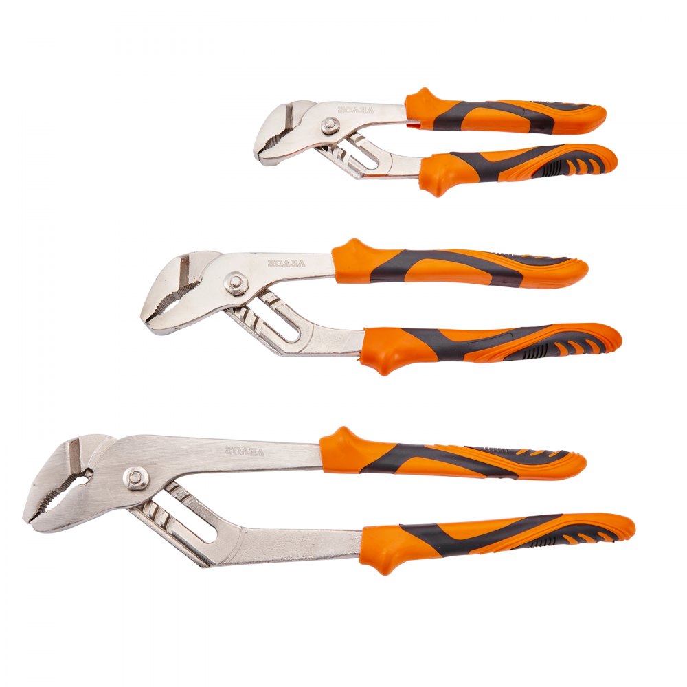 VEVOR Groove Joint Pliers Set, 3-Piece 12/10/8 inch, Heat-Treated High Carbon Steel Water Pump Pliers, Button Quick Adjustable Pliers for Home Repair, Gripping, Nuts, Bolts, Pipes, Fittings 