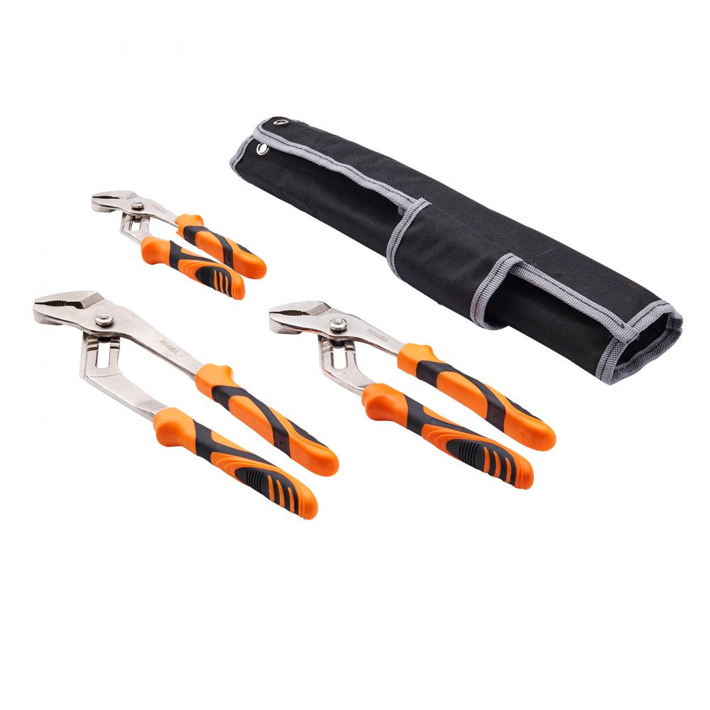 VEVOR Groove Joint Pliers Set, 3-Piece 12/10/8 inch, Heat-Treated High Carbon Steel Water Pump Pliers, Button Quick Adjustable Pliers for Home Repair, Gripping, Nuts, Bolts, Pipes, Fittings 