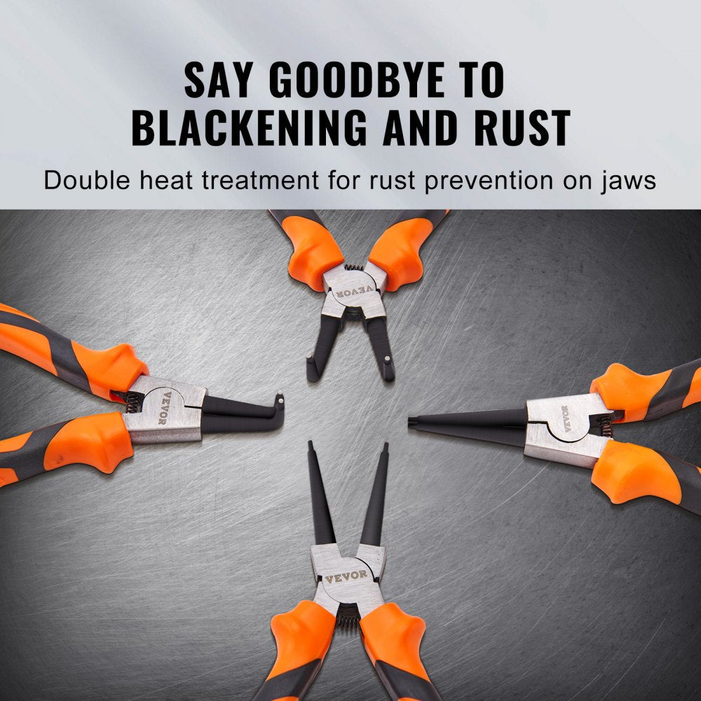VEVOR Snap Ring Pliers Set, 4-Piece 0.07" Tip Diameter, High Carbon Steel Straight and Bent Jaw, Heavy Duty Internal and External Circlip Pliers Kit, with Portable Tool Bag, For Ring Remover Retaining 