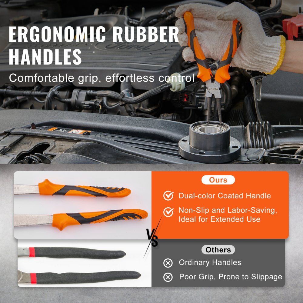 VEVOR Snap Ring Pliers Set, 4-Piece 0.07" Tip Diameter, High Carbon Steel Straight and Bent Jaw, Heavy Duty Internal and External Circlip Pliers Kit, with Portable Tool Bag, For Ring Remover Retaining 